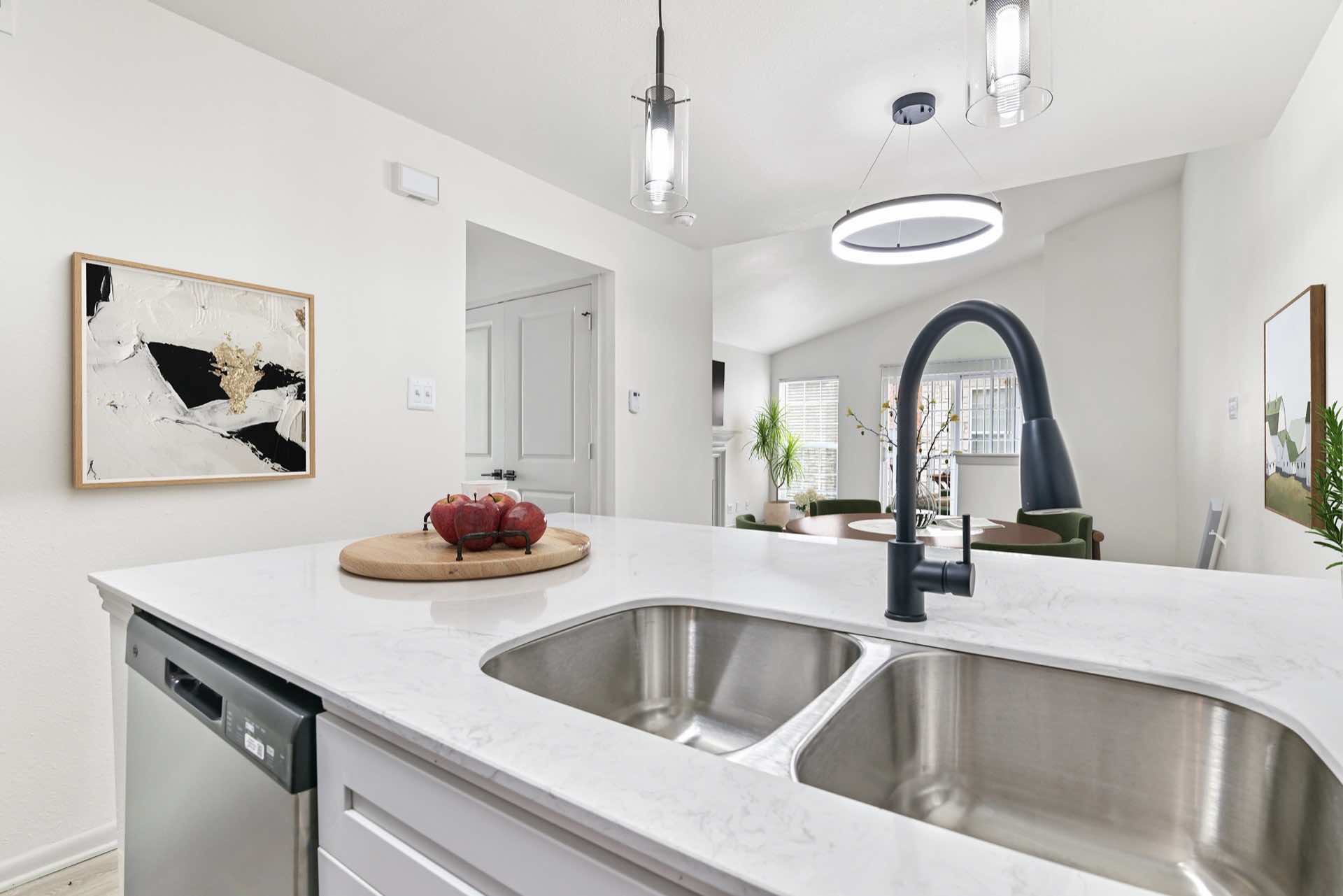 kitchen with high-arc faucet