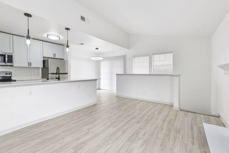updated apartment wood-style flooring, modern lighting